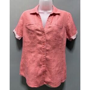 Tommy Bahama Womens 100% Linen Shirt Button Coral Beach Resort Wear Casual Small